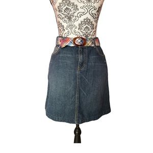 Lei Denim Skirt with Colorful Belt